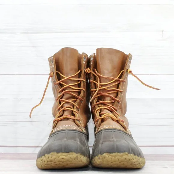 LL Bean Brown Leather Lace Up Unlined Waterproof Duck Boots Size 12 Medium - Picture 4 of 8